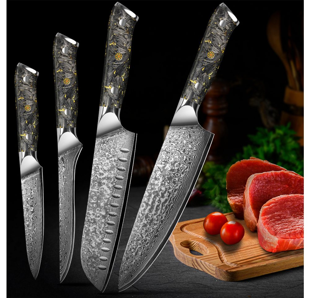 KingLux Messer-Set 4tlg.Handgeschmiedet Küchenmesser Damaststahl Für Fleisch,Gemüse,Obst (4-tlg) von KingLux