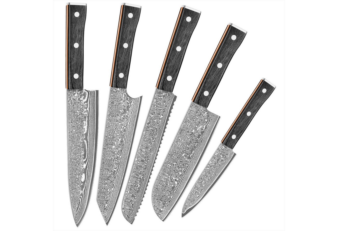 KingLux Messer-Set 5tlg Damastmesser-set aus 67 Lagen VG10 Damaststahl Holzgriff (5-tlg) von KingLux