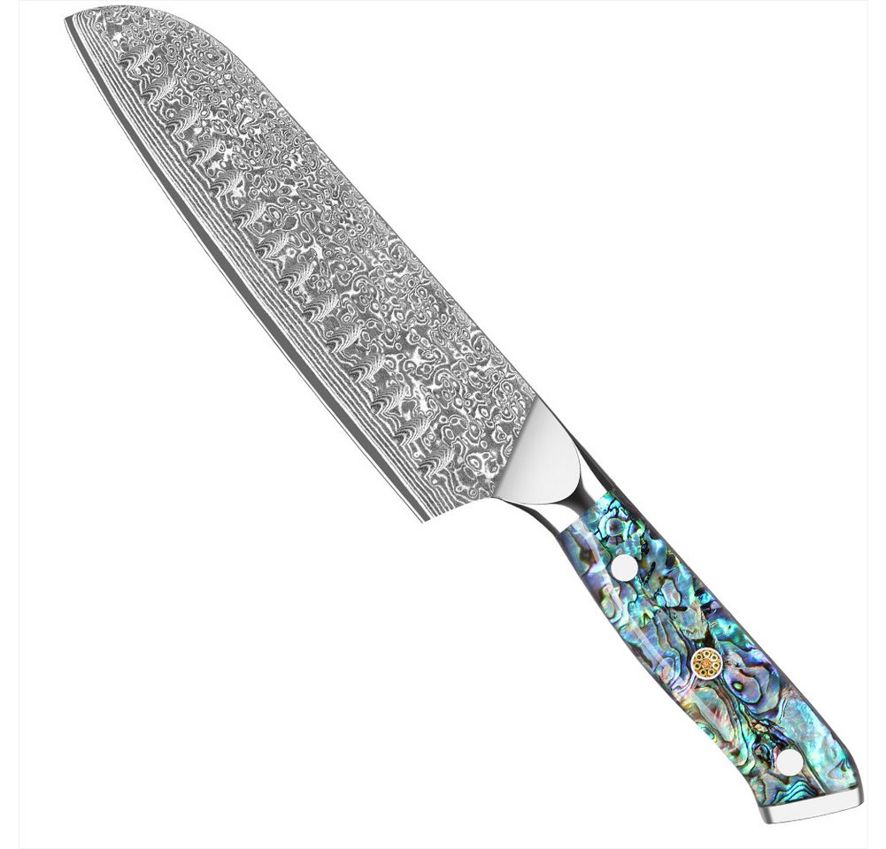 KingLux Santokumesser 18cm Damast Küchenmesser Damaststahl Abalone-Muschel Griff von KingLux