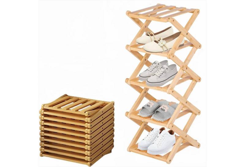 KingLux Schuhregal Bambus Vertikales Schuhregal klein 5 Ebenen tragbar zusammenklappbar von KingLux