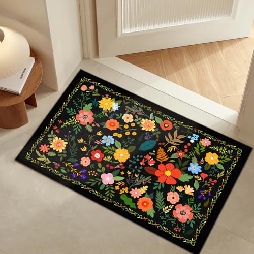 Floraler Teppich für Eingangsbereich, Vintage, Boho, Blume, waschbar, Fußmatte, Inneneingang, Teppich, klein, rutschfest, niedriger Flor, Teppich, Küche, Vordereingang, Puderzimmer, Kinderzimmer Floraler Teppich für Eingangsbereich, Vintage, Boho, Blume, waschbar, Fußmatte, Inneneingang, Teppich, klein, rutschfest, niedriger Flor, Teppich, Küche, Vordereingang, Puderzimmer, Kinderzimmer von KingMang