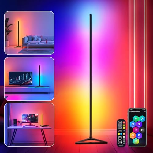 LED Stehlampe,RGBIC Stehlampe Wohnzimmer Dimmbar,140cm Abnehmbar Stehlampe Schwarz,Standleuchte Led mit App,16 Millionen Farben Standleuchte,300 Szenenmodi,Musikmodus & Timing-Funktion Deko Wohnzimmer von KingMile