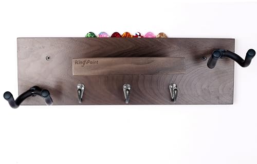 KingPoint Guitar Holder Bracket Rack Guitar Wall Mount Hanger Wooden Guitar Wall Hook with Pick Holder and 3 Hooks for Electric Guitar, Acoustic Guitar, Bass Guitar (Black Walnut Wood) von KingPoint