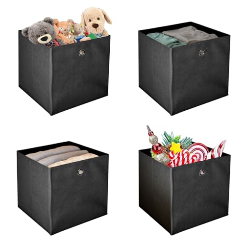 KingSaid 4 Stück Faltbox Faltbare Aufbewahrungsbox 32x32x32cm Stoffbox Faltkiste Schubladen Boxen mit Fingerloch Würfel Spielzeug-Organizer für Kallax Regale Raumteiler Grau von KingSaid