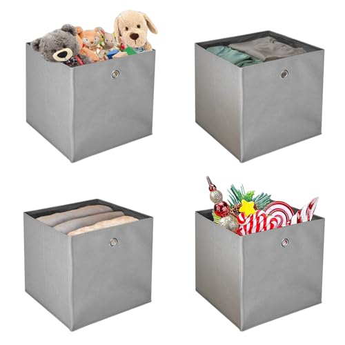 KingSaid 4 Stück Faltbox Faltbare Aufbewahrungsbox 32x32x32cm Stoffbox Faltkiste Schubladen Boxen mit Fingerloch Würfel Spielzeug-Organizer für Kallax Regale Raumteiler Schwarz von KingSaid