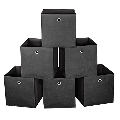 KingSaid 6 Stück Faltbox Faltbare Aufbewahrungsbox 32x32x32cm Stoffbox Faltkiste Schubladen Boxen mit Fingerloch Würfel Spielzeug-Organizer für Kallax Regale Raumteiler Schwarz von KingSaid