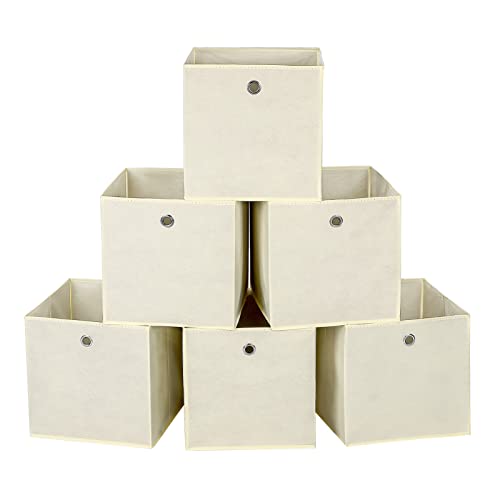 KingSaid 6 Stück Faltbox Faltbare Aufbewahrungsbox 32x32x32cm Stoffbox Faltkiste Schubladen Boxen mit Fingerloch Würfel Spielzeug-Organizer für Kallax Regale Raumteiler Weiß von KingSaid