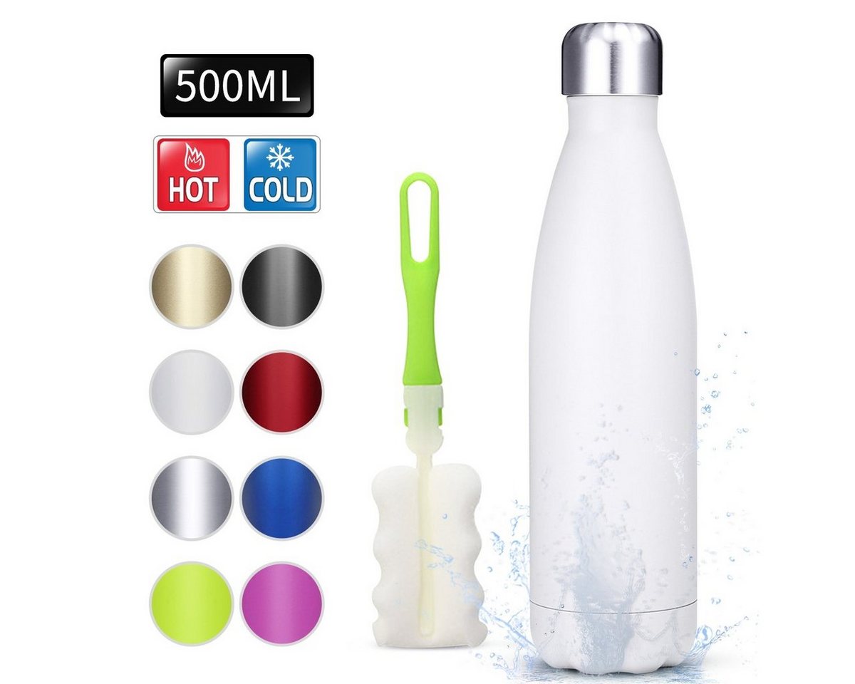 KingSo Thermoflasche Weiße Trinkflasche mit Reinigungsbürste: Stilvoller Genuss!, 12 Stunden heiß oder Kalt, Thermoskanne, Flasche von KingSo