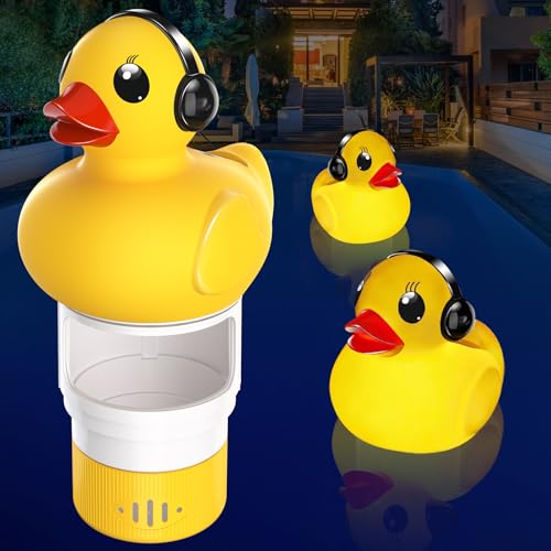KingSom Dosierschwimmer Pool Groß, Enten Chlorschwimmer für Pool, Solar Chlor Dosierschwimmer mit LED Licht, Pool Chlor Dosierer con Einstellbarem Durchfluss,Leichtes Öffnen Schwimmender für Whirlpool von KingSom