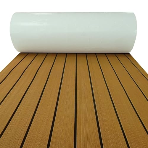 KingWich Eva Teakholzimitat Yacht Anti-Rutsch-Bodenmatte Bootsdeck Rutschfester Selbstklebender Teppich RV Kajak Fußmatte-Gelb(Size:240x45cm/94''x17.7'') von KingWich