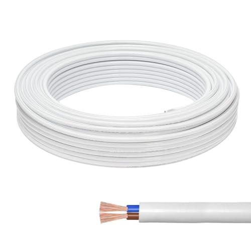 KingYH 1 Stück 10M Schlauchleitung 2 adrig 0,75 mm² 300/300V Elektrokabel für Trockenraum Leichte Beanspruchung Strom-Kabel-Weiß von KingYH
