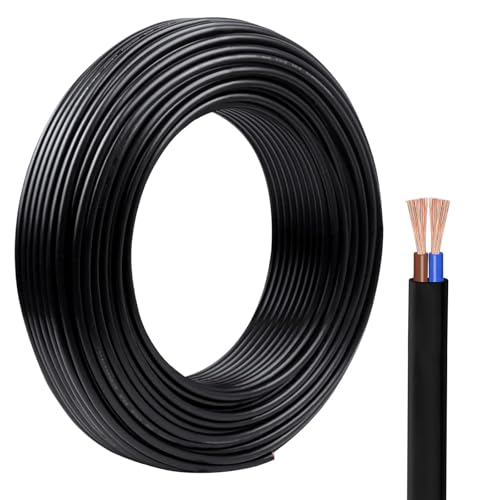 KingYH 1 Stück 10M Schlauchleitung 2 adrig 0,75 mm² 300/300 V Elektrokabel für Trockenraum Leichte Beanspruchung Strom-Kabel-Schwarz von KingYH