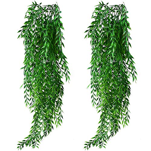 KingYH 2 Stück Künstliche Hängende Pflanzen Weidenblätter Plastikpflanzen Künstlich Efeugirlande für Draussen Innen Äußer Balkon Wand Topf Hochzeit Garten Deko von KingYH