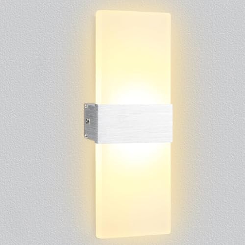 KingYH LED Wandleuchte Innen 12W Moderne Wandlampe Warmweiß 3000K Acryl Wandbeleuchtung für Flur Belechtung mit Erdungskabel für Schlafzimmer Korridor Wohnzimmer Treppenhaus von KingYH