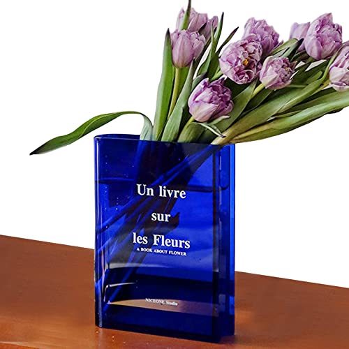 Kingbar Book Vase, Tulpenvase, Klare Buchblumenvase, Acryl-Büchervase, Transparente Vase Für Blumen, Tischdeko Wohnzimmer Für Blumenarrangements Und Heimdekoration, Blue von Kingbar