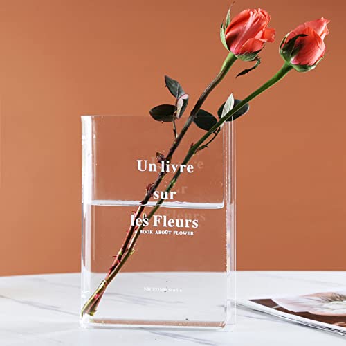 Book Vase, Tulpenvase, Klare Buchblumenvase, Acryl-Büchervase, Transparente Vase Für Blumen, Tischdeko Wohnzimmer Für Blumenarrangements Und Heimdekoration, Clear-B von Kingbar