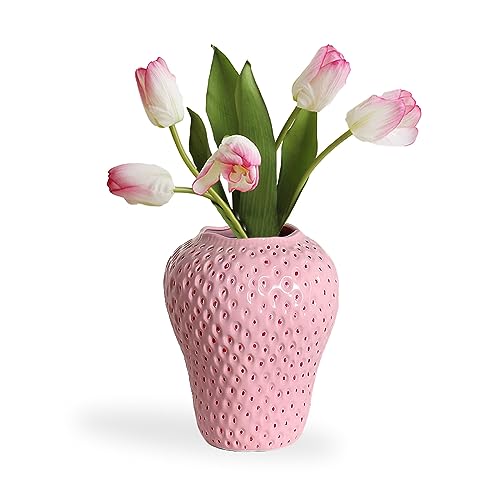 Erdbeer-Dekorative Keramik Vase, Modern Strawberry Vasen Für Pampasgras Blumen, Vintage Erdbeervase Für Wohnzimmer, Küche, Garten, Büro, Pink, L von Kingbar