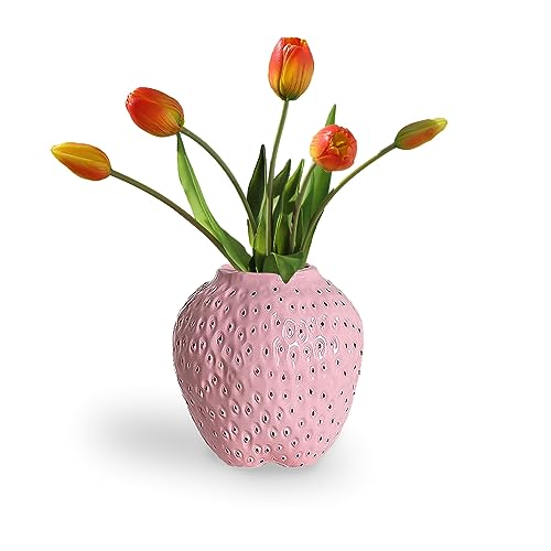Erdbeer-Dekorative Keramik Vase, Modern Strawberry Vasen Für Pampasgras Blumen, Vintage Erdbeervase Für Wohnzimmer, Küche, Garten, Büro, Pink, M von Kingbar