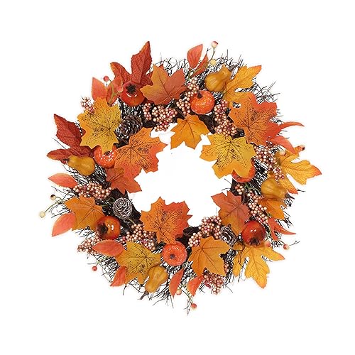 Herbst Dekoration Girlanden, Herbstkranz Haustür Mit Künstlich Kürbis, Ahornblatt, Künstliche Herbst Kranz, Tür Dekoration Hängend Für Halloween Erntedank, 40cm von Kingbar