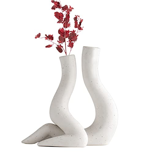 Kingbar Keramik Vase 2er Set Weiss, Vase Weiß Matt Für Pampasgras, Boho Vase Deko Für Wohnzimmer, Küche, Hochzeit Oder Als Geschenk, Minimalistisches Geschenk, B von Kingbar