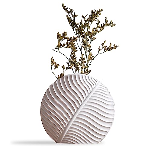 Kingbar Keramik Vase Weiß, Vasen Deko-Blumenvase Matt Boho Körpervase Für Hochzeit Einweihungsparty Feiern Schreibtisch Schlafzimmer Wohnzimmer Geschenk, L von Kingbar