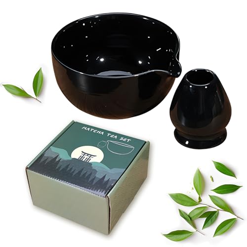 Kingbar 2-Teilige Matcha-Schüssel, Japanische Keramik Matcha-Schale Mit Schneebesenhalter, 500ml Matcha-Tee-Rührschüssel Mit Ausguss, Matcha-Keramikschale Zeremonialzubehör, B von Kingbar