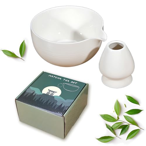 Kingbar 2-Teilige Matcha-Schüssel, Japanische Keramik Matcha-Schale Mit Schneebesenhalter, 500ml Matcha-Tee-Rührschüssel Mit Ausguss, Matcha-Keramikschale Zeremonialzubehör, C von Kingbar