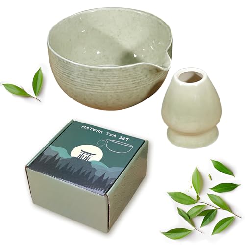 Kingbar 2-Teilige Matcha-Schüssel, Japanische Keramik Matcha-Schale Mit Schneebesenhalter, 500ml Matcha-Tee-Rührschüssel Mit Ausguss, Matcha-Keramikschale Zeremonialzubehör, D von Kingbar