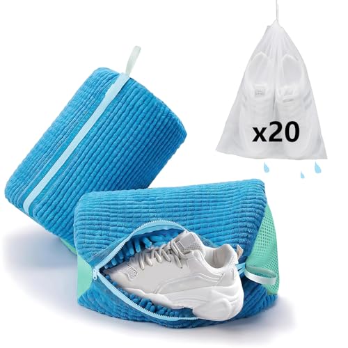 Kingbar 2Pcs Schuhwaschbeutel Waschmaschine, Wiederverwendbarer Waschbeutel Mit Reißverschluss, 360° Reinigung Plüsch Schuhwaschbeutel Für Turnschuhe, Tennisschuhe, Hausschuhe, Blue von Kingbar