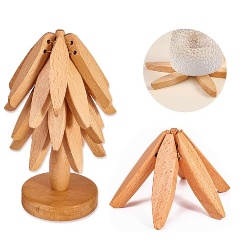 Kingbar Baumform Topfuntersetzer, Untersetzer Aus Holz, Faltbare Hitzebeständige Pads Für Küchenschüsseltöpfe Pfannen Und Teller, A von Kingbar