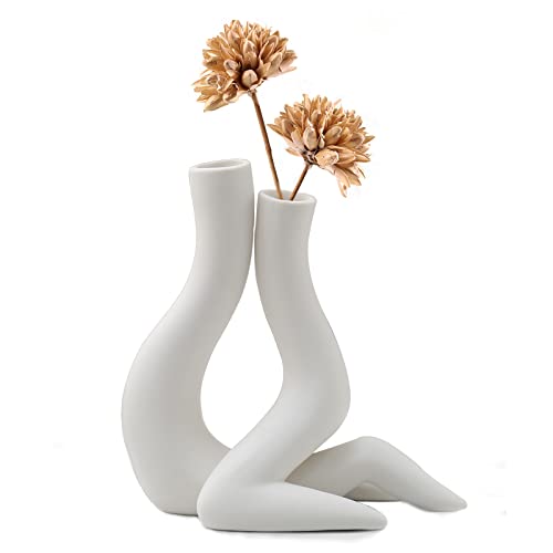 Kingbar Keramik Vase 2er Set Weiss, Vase Weiß Matt Für Pampasgras, Boho Vase Deko Für Wohnzimmer, Küche, Hochzeit Oder Als Geschenk, Minimalistisches Geschenk, A von Kingbar