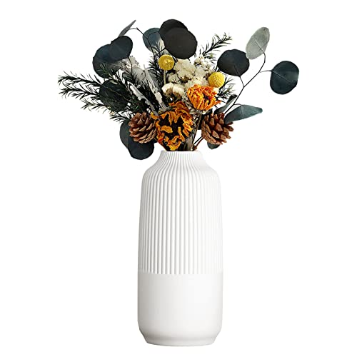 Keramik Vase für pampasgras, vasen deko Boho, Hoch Vase Weiß Matt 25cm hoch für Flowers, Modern Vasen Deko für Trockenblumen, Büro und Esstisch von Kingbar
