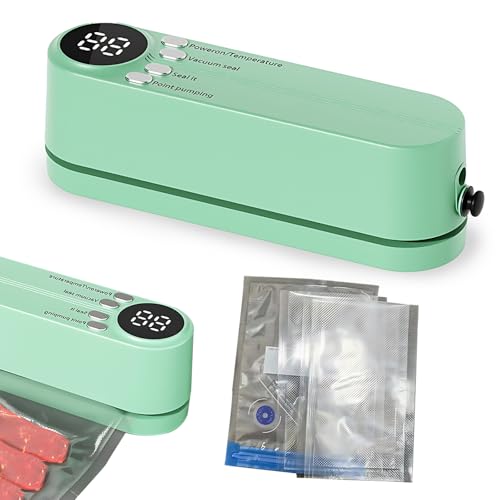 Kingbar Vakuumiergerät, 60 Kpa Mini Vakuumierer Mit 3 Temperaturstufen, 5 Beutel, Wiederaufladbar Vakuumiermaschine Für Aufbewahrung Frischer, Externe Pump-/Aufblasmodi, Green von Kingbar