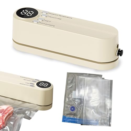 Kingbar Vakuumiergerät, 60 Kpa Mini Vakuumierer Mit 3 Temperaturstufen, 5 Beutel, Wiederaufladbar Vakuumiermaschine Für Aufbewahrung Frischer, Externe Pump-/Aufblasmodi, White von Kingbar