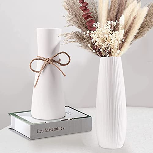 vase weiß 2er Set, Keramik Vase Für Pampasgras Weiße Matt Modern Vase deko vase Abstraktion Blumen Vase Für Home Office Dekor von Kingbar