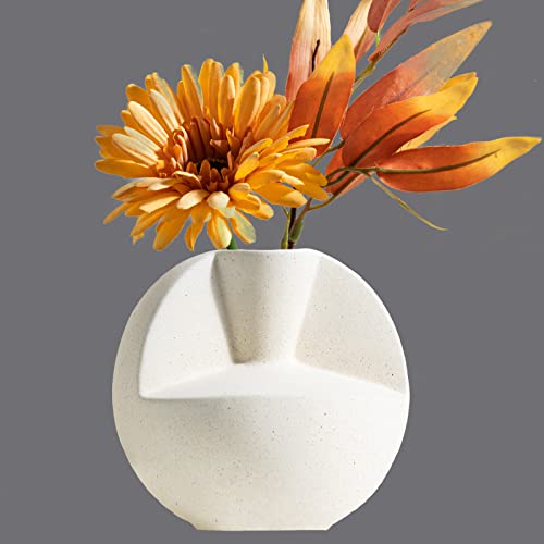 Kingbar Vase Modern Beige, Keramik Vase Für Pampasgras, Runde Form Vasen Tischdeko Modern Blumenvase Für Wohnzimmer Schlafzimmer Büro Tischdeko von Kingbar