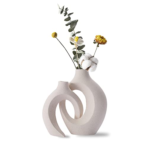 Keramik Vase Matt, 2er Set beige Vase Für Pampasgras, vasen deko, Vase Mit Loch Nordic Ring Form Moderne Wohnkultur für Haus Büro Deko Dekoration von Kingbar