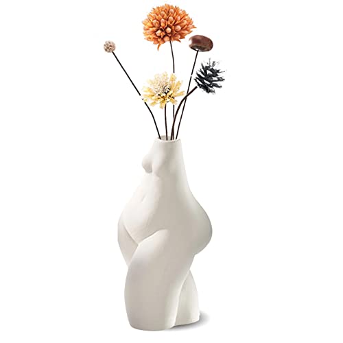 Kingbar Weibliche Körpervase Deko Vase Weiß Keramik Vase Pampasgras Blumenvase Menschliches Körper Blumenvase,Blumen Handmade kleine vasen Dekoration Ornamente von Kingbar