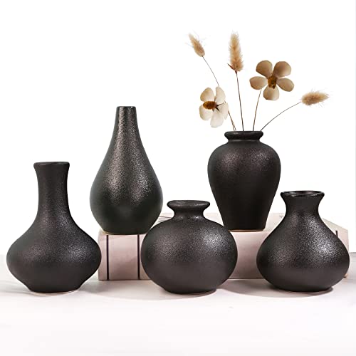 vase schwarz klein matt, Kleine Vasen Für Tischdeko, Keramik Vasen Set, Vase Deko Wohnzimmer Modern Boho Style von Kingbar