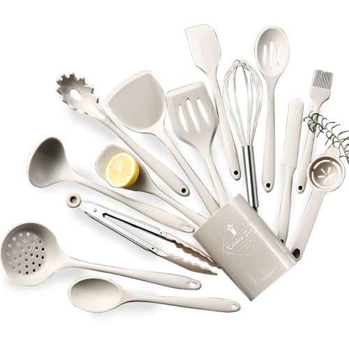 Kingbar Küchenhelfer Set, 15 Stücke Silikon Kochutensilien Kochbesteck Set, Hitzebeständig Antihaftbeschichtet Kochgeschirr Zange Spatel Löffel-Set, Spülmaschinenfest, B von Kingbar