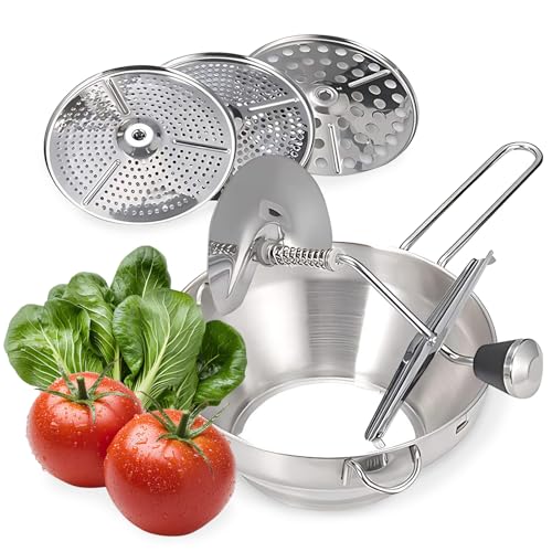 Passiergerät Edelstahl, Marmeladenreibe Mixer mit 3 Stück Sieb Einsätze, Mühle Kartoffel Presse passiersieb für Püree, Babynahrung, Obst von Kingbar