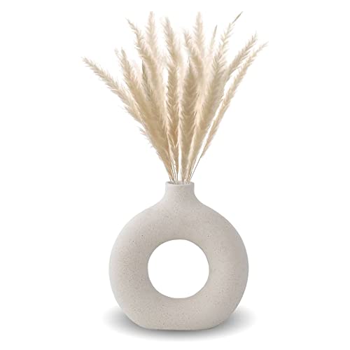 Vase Für Pampasgras, Moderne Deko Kunst Donut Vase Vase Rund Mit Loch Ins Style Vase Weiß Matt Für Home Office Dekor, Geschenk Für Hochzeit Einweihungsparty Feiern, M von Kingbar