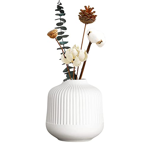 Vase Keramik Mit Rillen,Vase Für Pampasgras, Grosse vase hoch mit Rillen Weiß Blumenvase Modern Vasen Deko für Trockenblumen, Büro und Esstisch von Kingbar