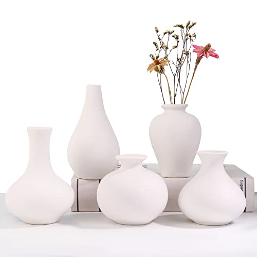 Vase Weiß Matt, Vase Deko Set Wohnzimmer Modern Boho Style Keramik Mini Vase Form Modern Abstraktion Blumen Vase Für Home Office Dekor, White von Kingbar