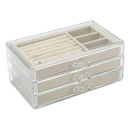KingbeefLIU 3-lagige Acrylring Ohrringe Organizer Schmuck Aufbewahrungsschublade Behälter Behälter Tragbare Kleine Schmuck Aufbewahrungsbox Beige # von KingbeefLIU