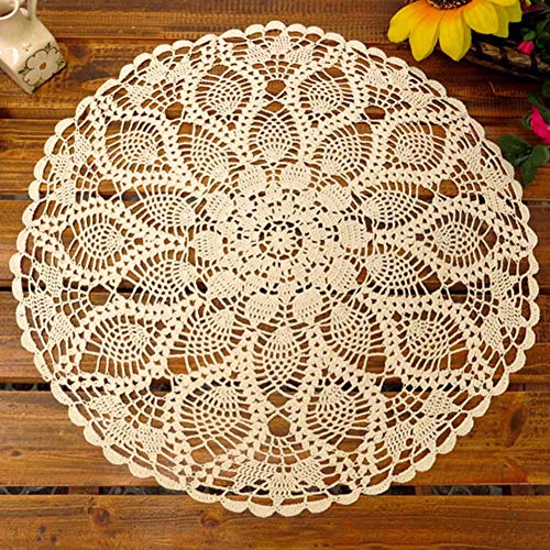 KingbeefLIU Tischdecke 60cm Baumwolle Hand Häkeln Runde Spitze Aushöhlen Tischdecke Tischdecke Abdeckung Beige 60cm von KingbeefLIU