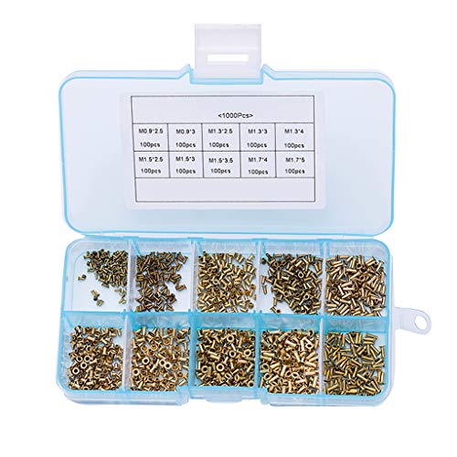 1000 Stück Nieten M0 9 M1 3 M1 5 M1 7 Metallbolzen Hohlnieten Sortiment Kit Leiterplatte PCB Nägel Tüllenwerkzeug 1/4 Zoll Heavy Duty von Kingke