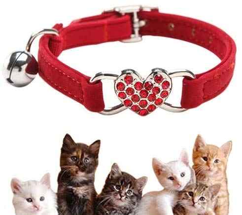 Kingkindsun Katzenhalsband Kleines Hundehalsband,Verstellbarer, Weicher Samt,Katzenhalsband mit Sicherer Freigabe,Herzförmige Strasssteine und Glocken,Geeignet für Kleine Hunde und Katzen Kingkindsun Katzenhalsband Kleines Hundehalsband,Verstellbarer, Weicher Samt,Katzenhalsband mit Sicherer Freigabe,Herzförmige Strasssteine und Glocken,Geeignet für Kleine Hunde und Katzen von kingkindsun