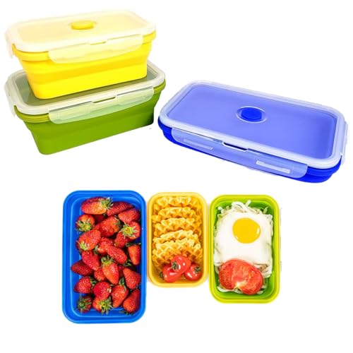 Kingmate 3er Set Food Storage Container Silikon Faltbare Vorratsdosen Frischhaltedosen-Set Frischalteboxen Kühlschrank-Dosen mit Deckel, BPA-frei Spülmaschinen Mikrowellen Geeignet, Mehrfarbig B von Kingmate