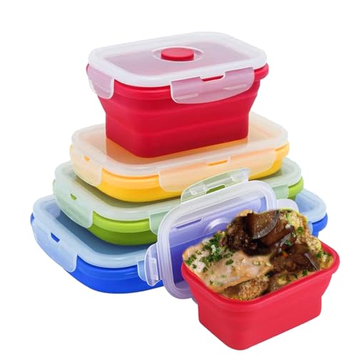 Kingmate 4er Set Food Storage Container Silikon Faltbare Vorratsdosen Frischhaltedosen-Set Frischalteboxen Kühlschrank-Dosen mit Deckel, BPA-frei Spülmaschinen Mikrowellen Geeignet, Mehrfarbig C von Kingmate